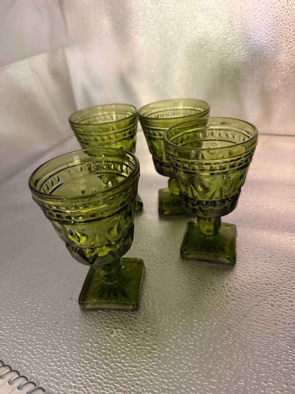 Vintage Indiana Glass Avocado Green Goblets